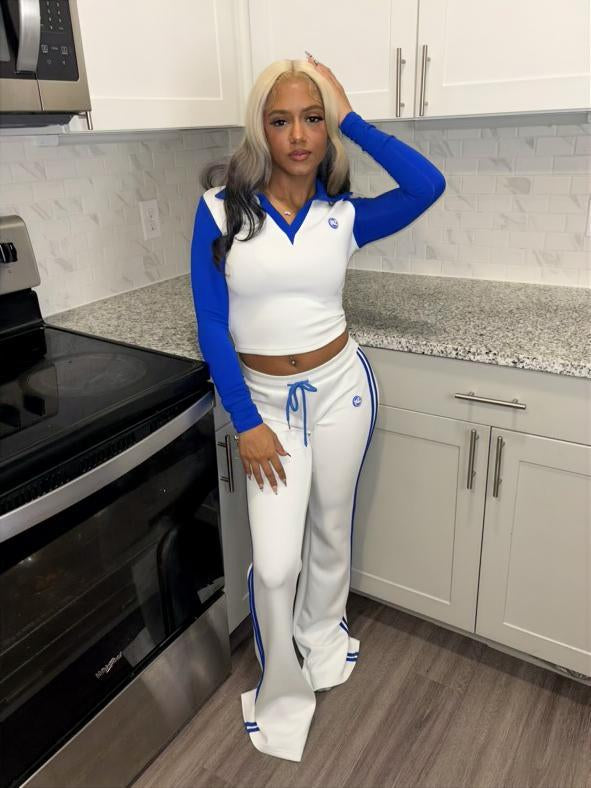 MZ White and Blue Cropped Shirt