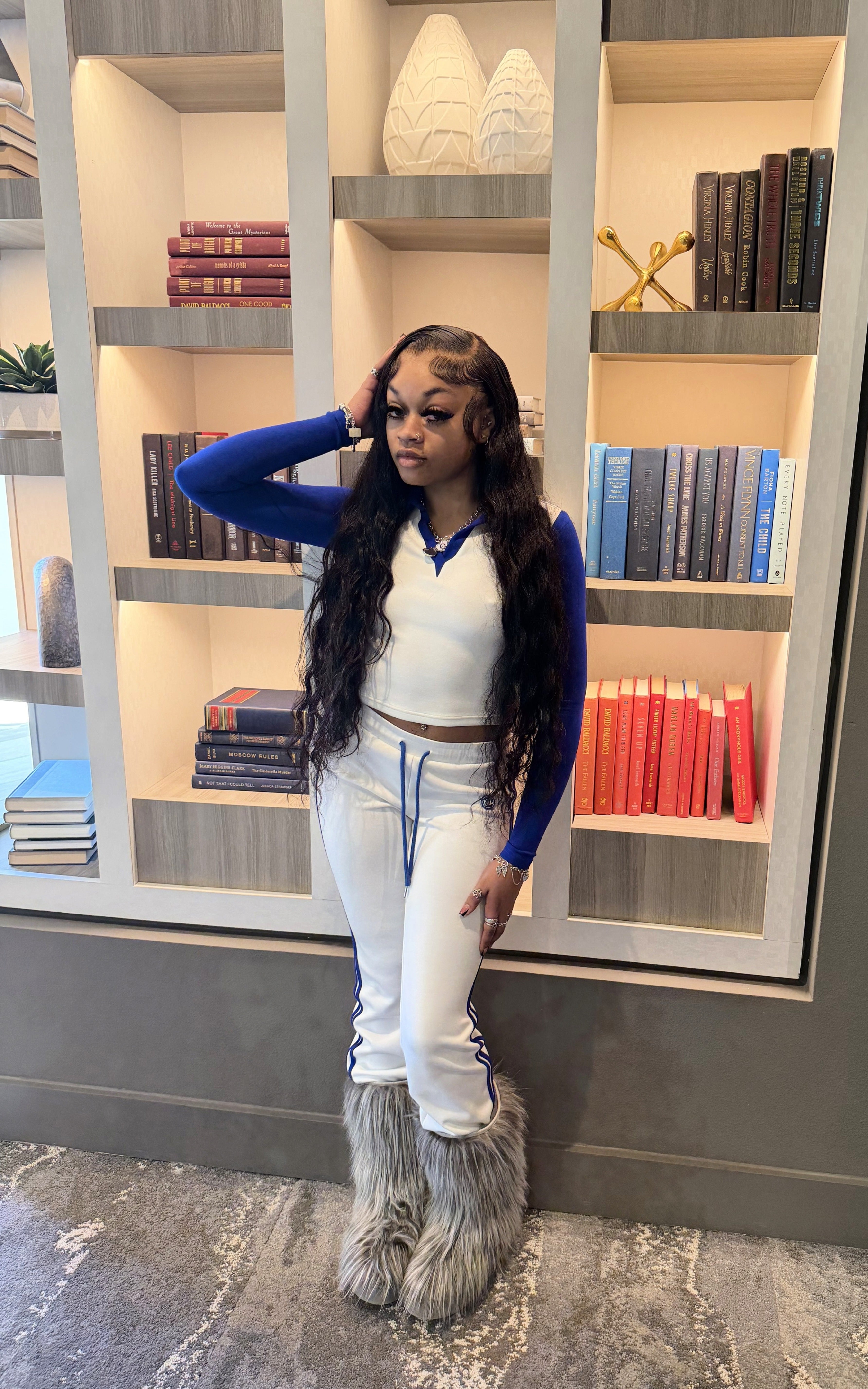 MZ White and Blue Flare Pants